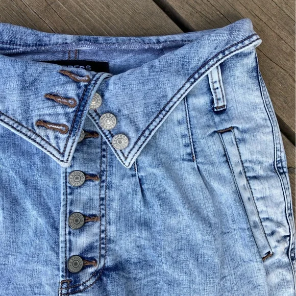 Jeans EXPRESS Retro SUPER HIGH WAIST TAPERED LEG Acid Wash Blue Vintage Size 10 - Picture 4 of 11